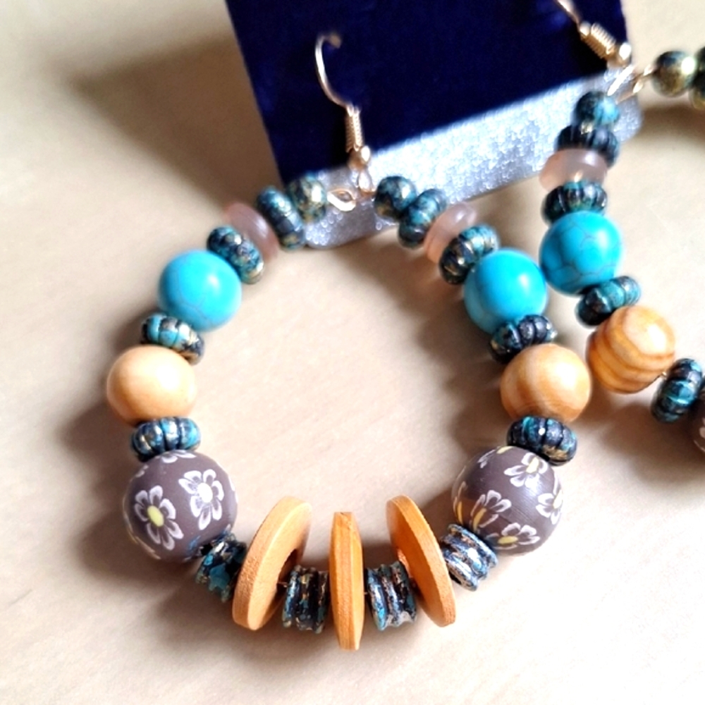 3 For $15 Bohemian Beaded Hoop Earrings - Picture 3 of 5